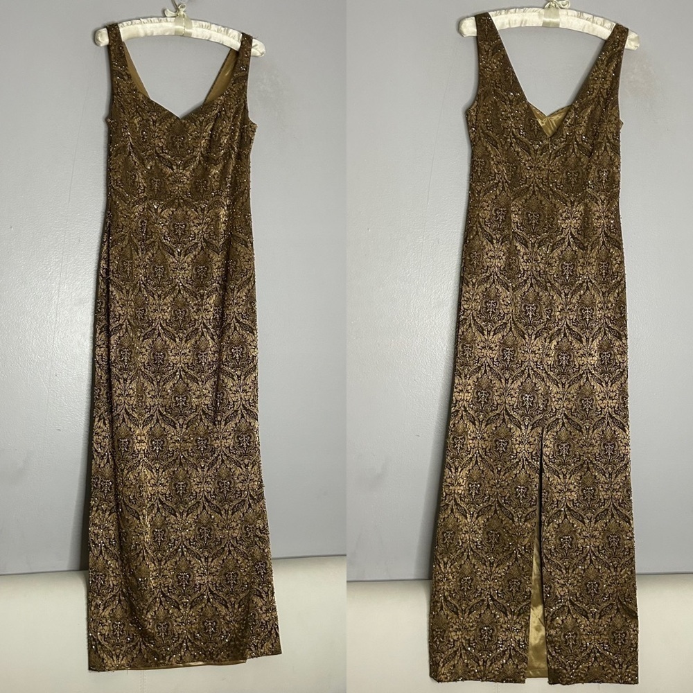 Vintage Lillie Rubin Gold paisley embossed beaded straight gown & jacket size 4 - Picture 7 of 8
